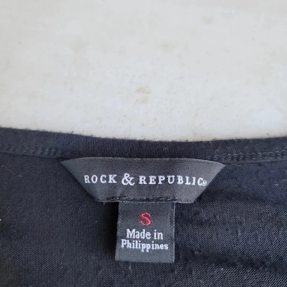 Rock & Republic Studded Womens S Scoop Neck Shirt Black Mesh Inserts - Picture 5 of 10